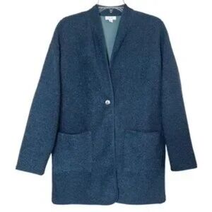 J. Jill Teddy Coat Soft Plush Boucle Fleece Jacket Teal Small